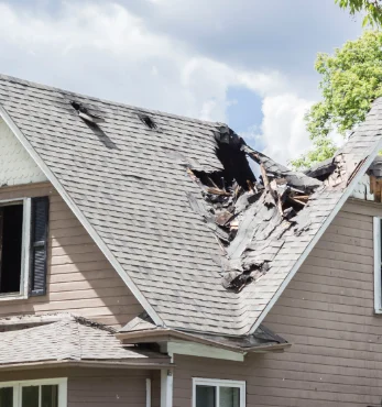 Destroyed roof on home